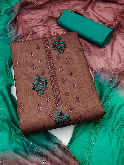 brown semi-stitched salwar suit set - 20404690 - Very Small Image - 1