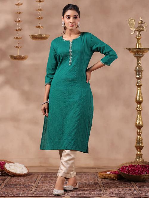 women green notch neck straight kurta - 20404833 - Very Small Image - 1