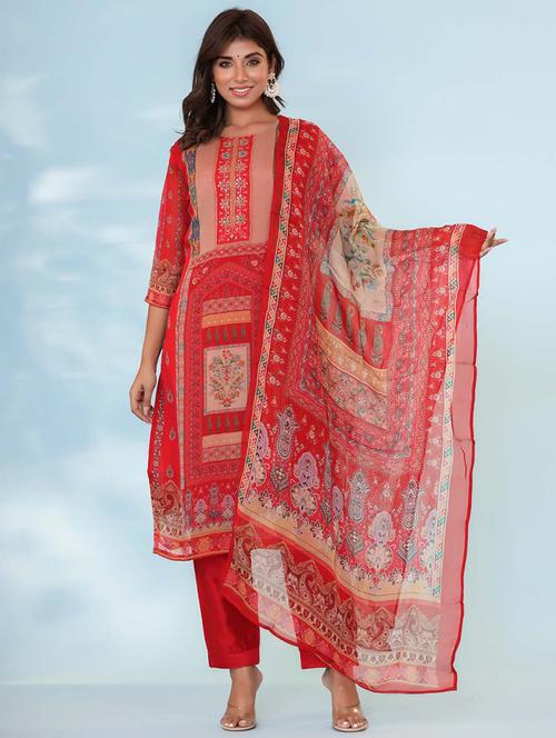 women red kurta pant set with dupatta - 20405003 - Very Small Image - 1
