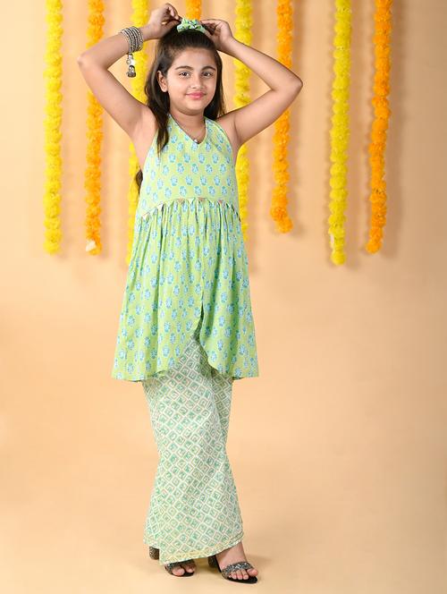 girls block printed kurta and pant set - 20405172 - Very Small Image - 1