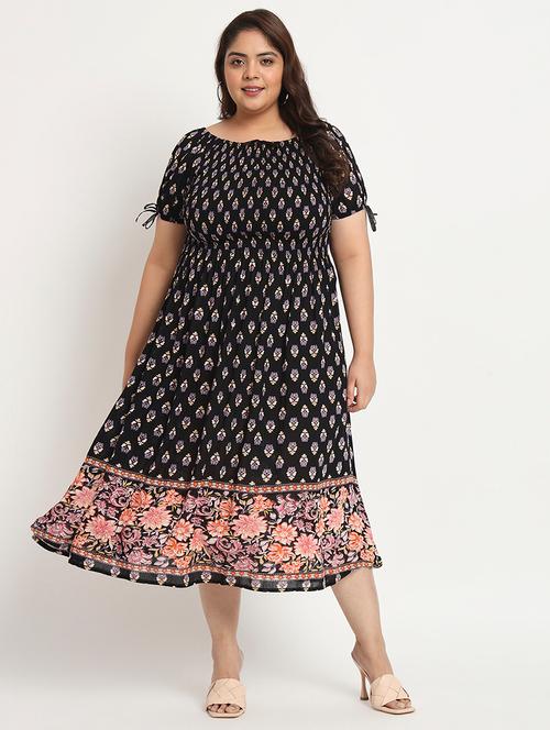 black floral printed fit & flare dress - 20405537 - Very Small Image - 1