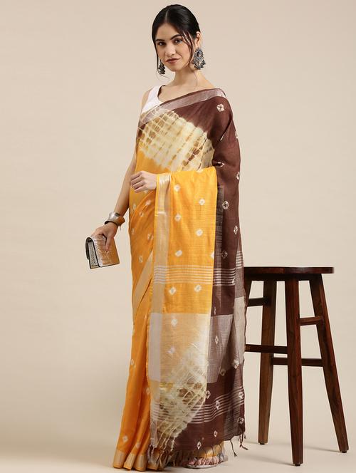 yellow linen bhagalpuri saree with blouse - 20405953 - Very Small Image - 1