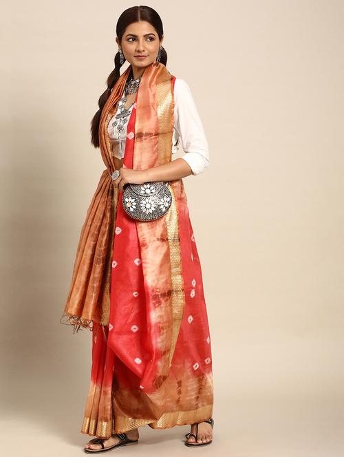 red silk bandhani saree with blouse - 20405979 - Very Small Image - 1