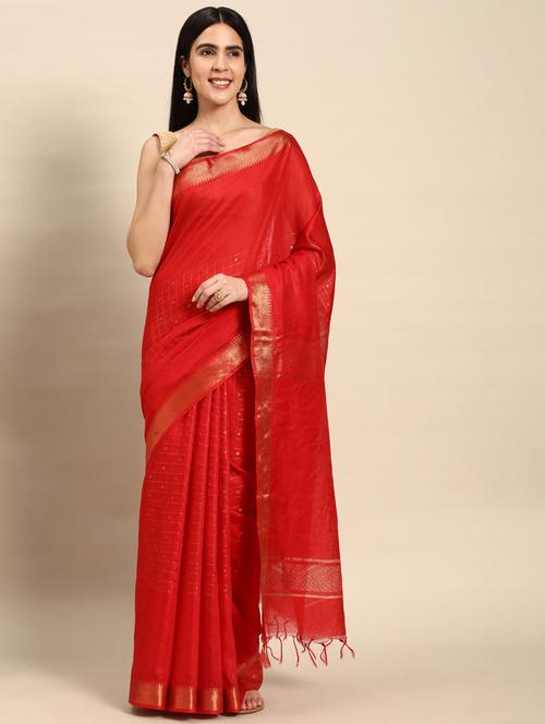 women's self design red colored saree with blouse - 20405984 - Very Small Image - 1