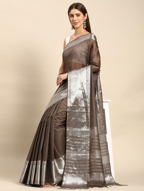 women's self design brown colored saree with blouse - 20405991 - Very Small Image - 1