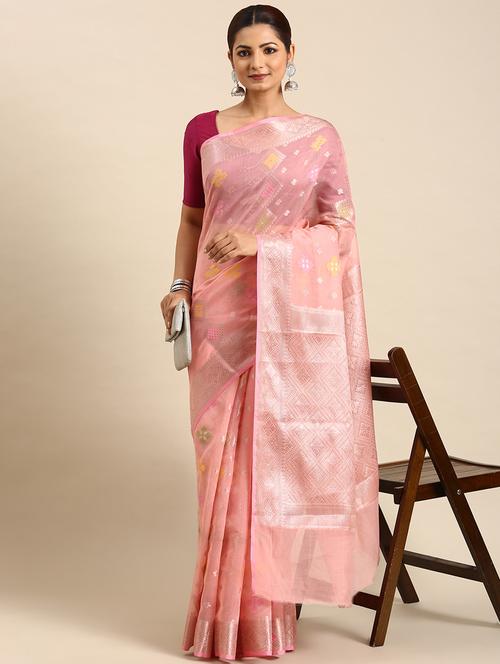 women's self design pink colored saree with blouse - 20405995 - Very Small Image - 1