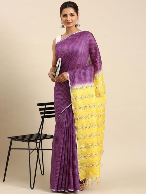 women's self design purple colored saree with blouse - 20406011 - Very Small Image - 1