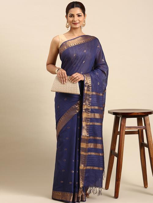 women's self design indigo colored saree with blouse - 20406031 - Very Small Image - 1