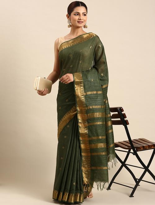 women's self design bottle green colored saree with blouse - 20406043 - Very Small Image - 1