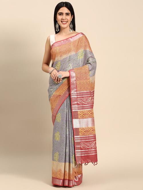 women's self design grey colored saree with blouse - 20406064 - Very Small Image - 1