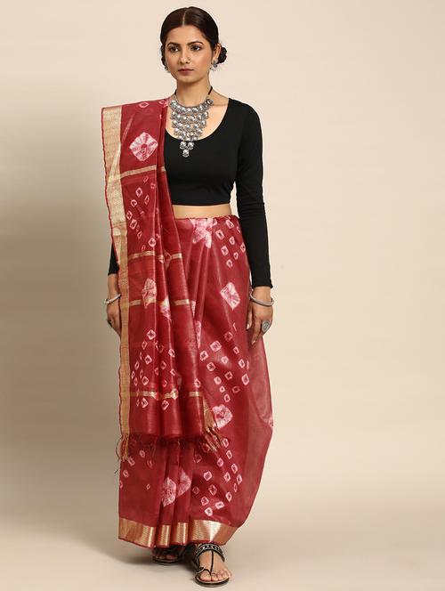 women's bandhani maroon colored saree with blouse - 20406082 - Very Small Image - 1