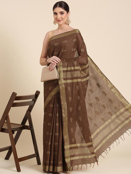 women's self design brown colored saree with blouse - 20406083 - Very Small Image - 1