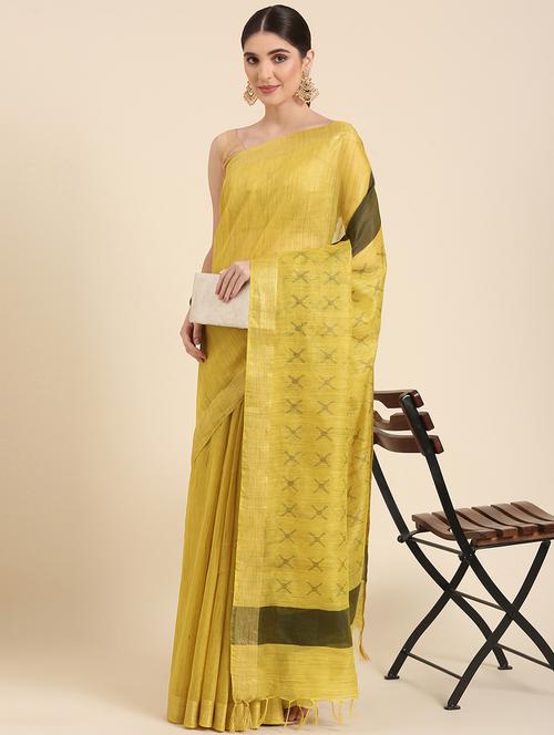 women's self design mellow yellow colored saree with blouse - 20406093 - Very Small Image - 1