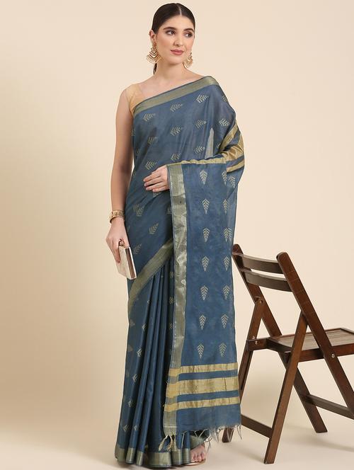 women's self design teal colored saree with blouse - 20406117 - Very Small Image - 1