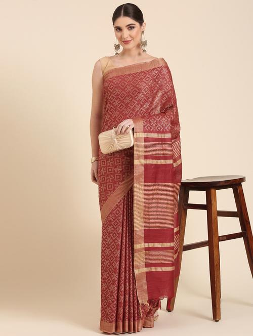 women's self design maroon colored saree with blouse - 20406119 - Very Small Image - 1