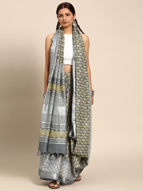 women's printed grey colored saree with blouse - 20406132 - Very Small Image - 1
