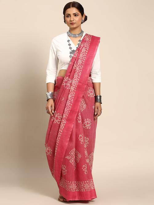 women's printed coral colored saree with blouse - 20406146 - Very Small Image - 1