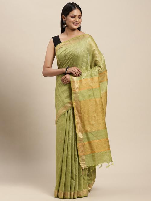 women's self design lime colored saree with blouse - 20406186 - Very Small Image - 1