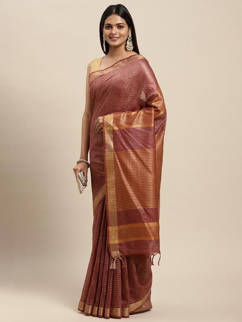 peach self design bhagalpuri saree with blouse - 20406188 - Very Small Image - 1