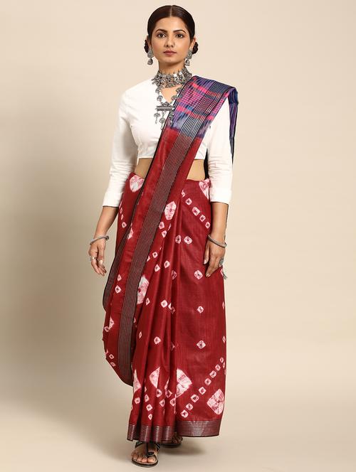 women's bandhani maroon colored saree with blouse - 20406201 - Very Small Image - 1