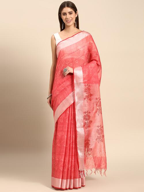 women's self design peach colored saree with blouse - 20406202 - Very Small Image - 1