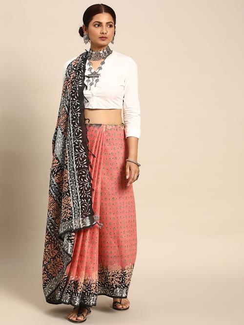 women's paisley peach colored saree with blouse - 20406208 - Very Small Image - 1