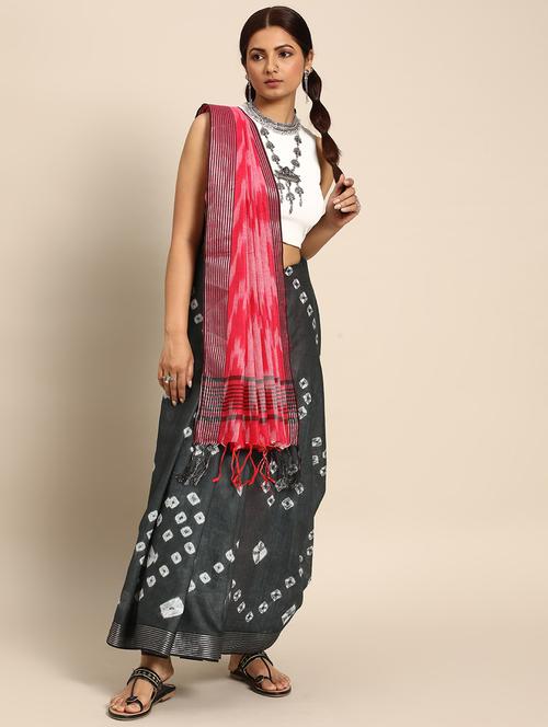 women's bandhani grey colored saree with blouse - 20406220 - Very Small Image - 1