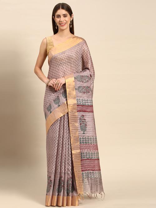 women's printed grey colored saree with blouse - 20406258 - Very Small Image - 1