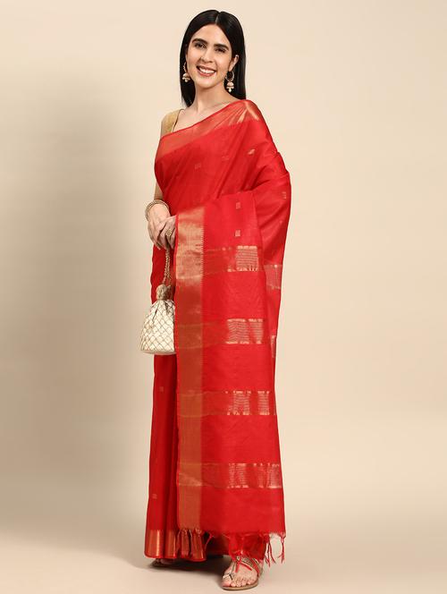 women's self design red colored saree with blouse - 20406267 - Very Small Image - 1