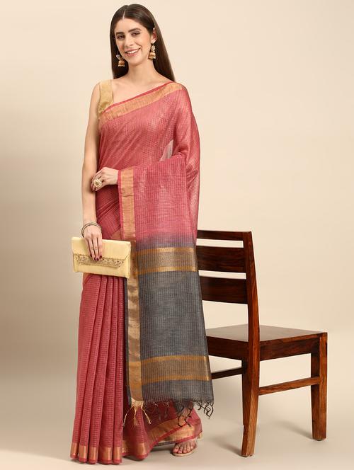 women's checks pink colored saree with blouse - 20406282 - Very Small Image - 1