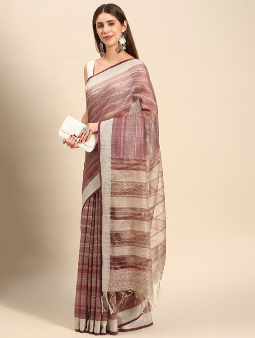 women's printed mauve colored saree with blouse - 20406290 - Very Small Image - 1