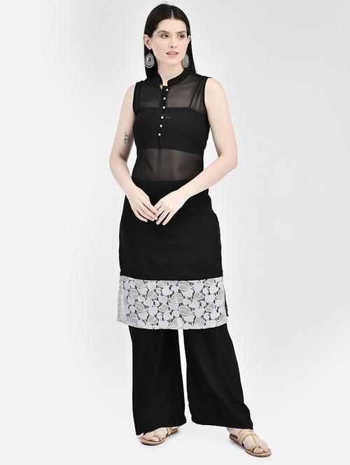 women black solid straight kurta - 20406916 - Very Small Image - 1