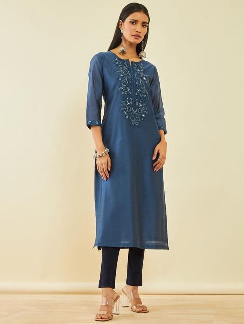teal embroidered straight kurta - 20407019 - Very Small Image - 1