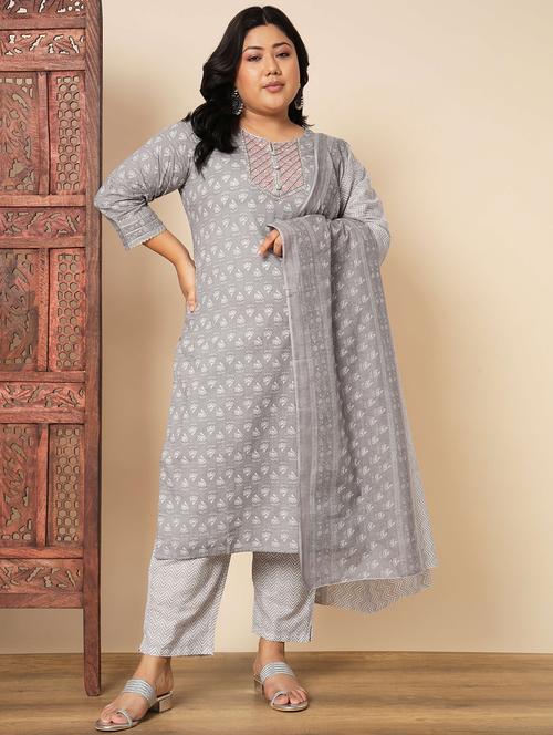 grey kurta pant set with dupatta - 20407144 - Very Small Image - 1