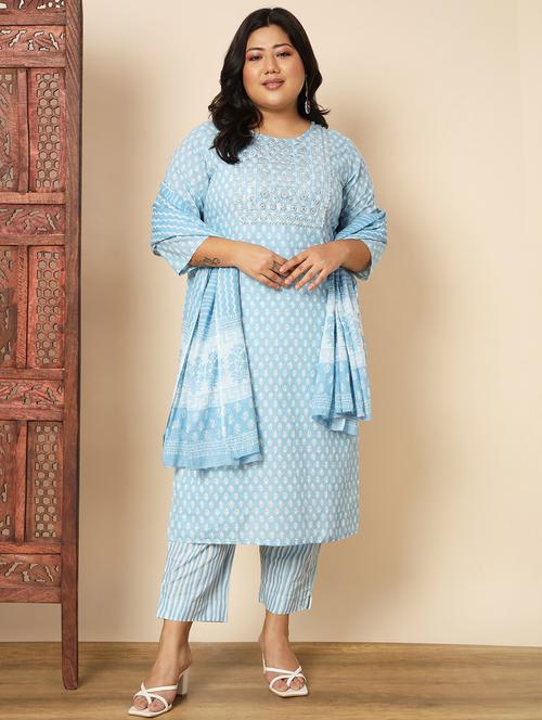 block print kurta pant with dupatta  - 20407150 - Very Small Image - 1
