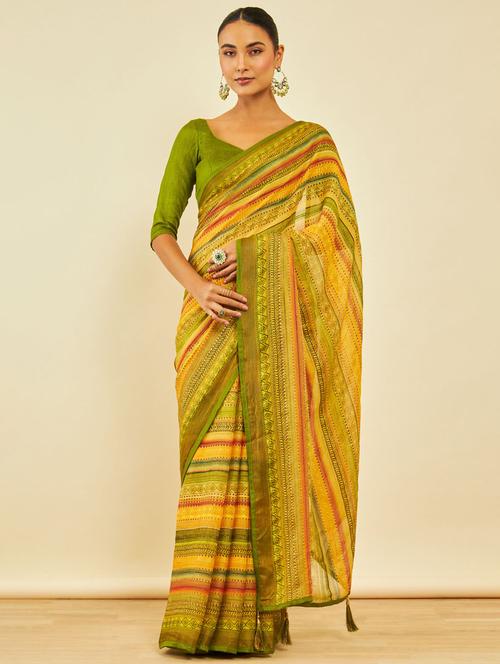 women's stripes yellow colored saree - 20407189 - Very Small Image - 1