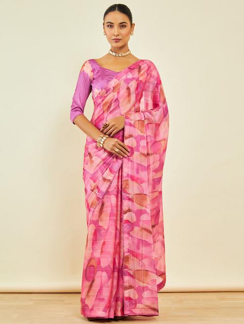 women's abstract pink colored saree with blouse - 20407203 - Very Small Image - 1
