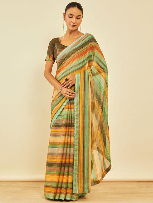 women's stripes multi colored saree with blouse - 20407210 - Very Small Image - 1