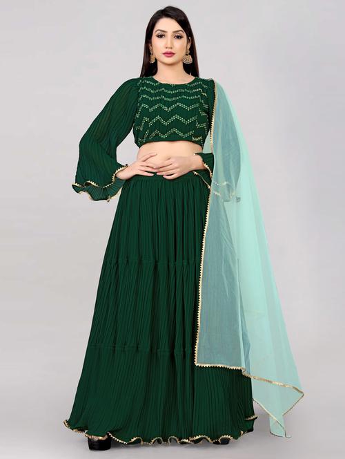 women green semi-stitched lehenga choli - 20407317 - Very Small Image - 1