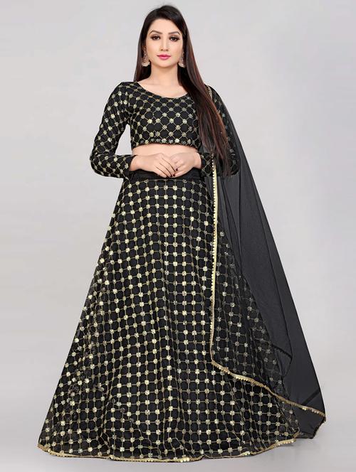 women black semi-stitched flared lehenga choli - 20407346 - Very Small Image - 1