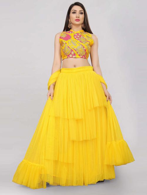 women yellow semi-stitched lehenga choli - 20407561 - Very Small Image - 1