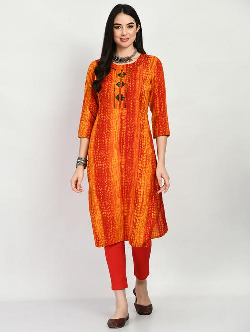orange shibori print straight kurta - 20407974 - Very Small Image - 1
