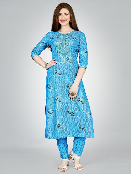 light blue viscose kurta pant  set - 20410208 - Very Small Image - 1