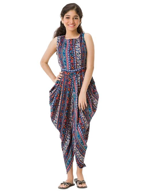 girls round neck printed full length jump suit - 20410279 - Very Small Image - 1