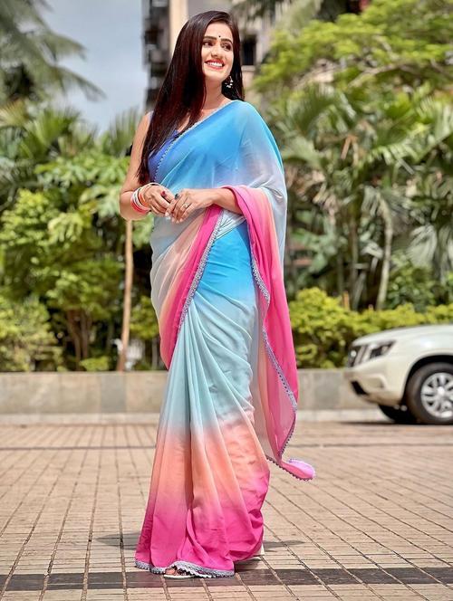 women's ombre multi colored saree with blouse - 20411016 - Very Small Image - 1
