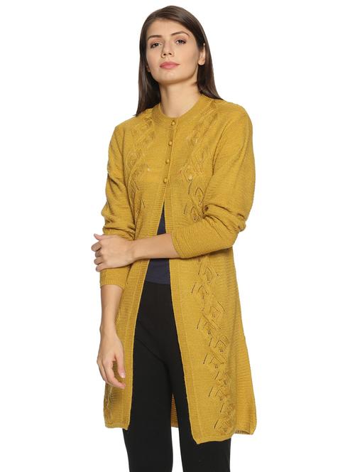 yellow self designed long sleeves cardigan - 20412265 - Very Small Image - 1