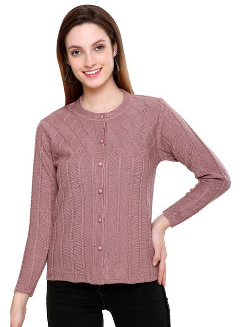 mauve self design long sleeves cardigan - 20412361 - Very Small Image - 1