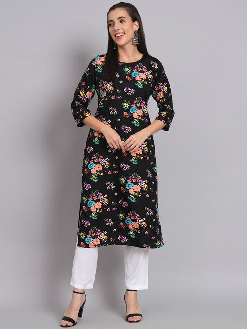 women black floral printed straight kurta - 20412806 - Very Small Image - 1