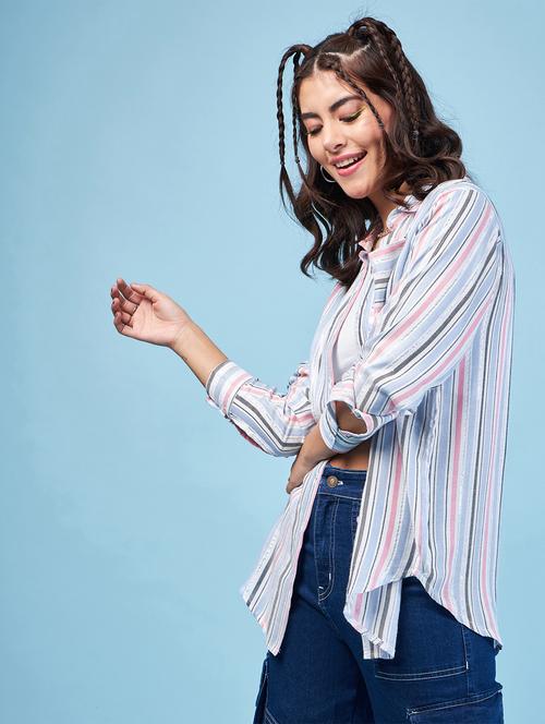 blue striped long sleeves relaxed fit shirt - 20412872 - Very Small Image - 1