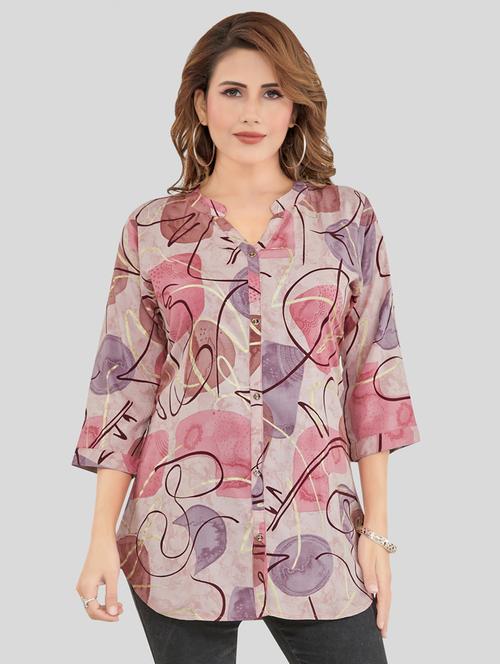 pink three quarter sleeve a-line kurti - 20413609 - Very Small Image - 1
